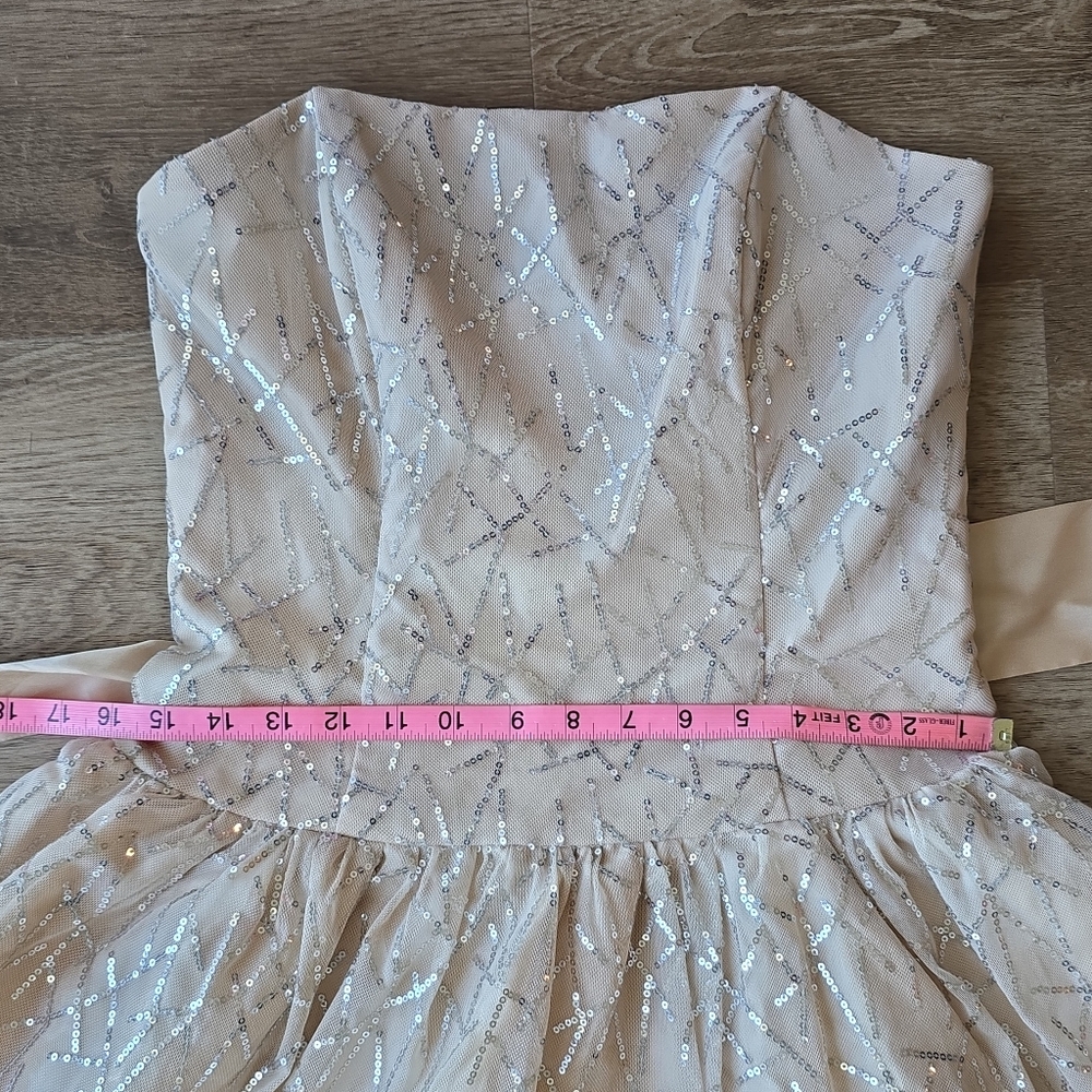 Vintage Jessica McClintock Champagne Sequin Belted Strapless Tulle Dress 9 Y2K - Picture 12 of 13